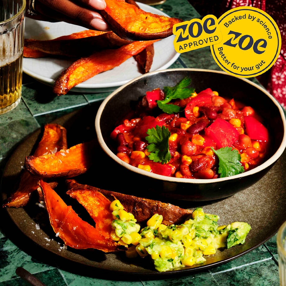 Hearty Chilli Bean Sweet Potato Stew With Corn & Avo Salsa