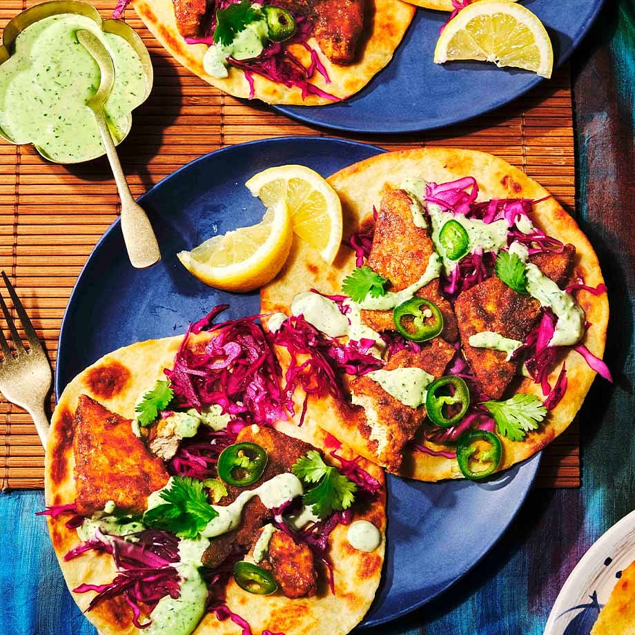 Crispy Baja Tofu Tacos with Creamy Coriander Sauce
