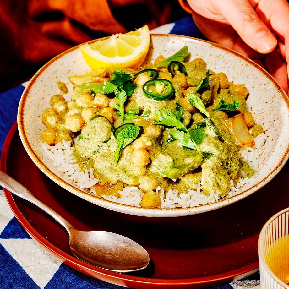 Herby Hariyali Chickpea Curry with Basmati Rice