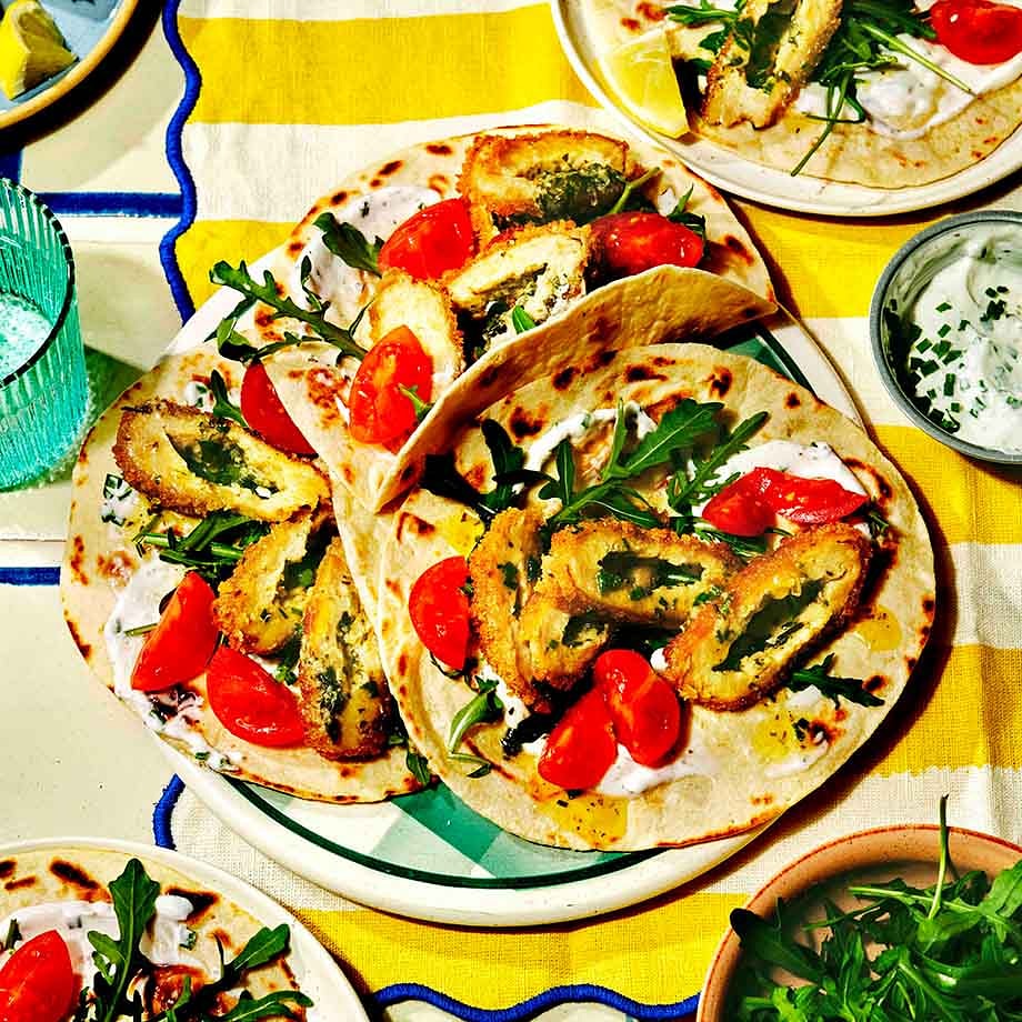 Chick’n Kyiv Caesar Wraps with Rocket & Cherry Tomatoes