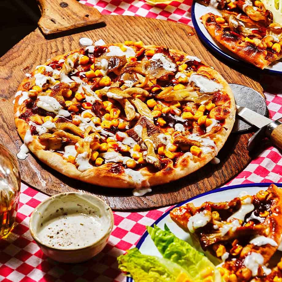 BBQ Pulled Oyster Mushroom and Sweetcorn Pizza