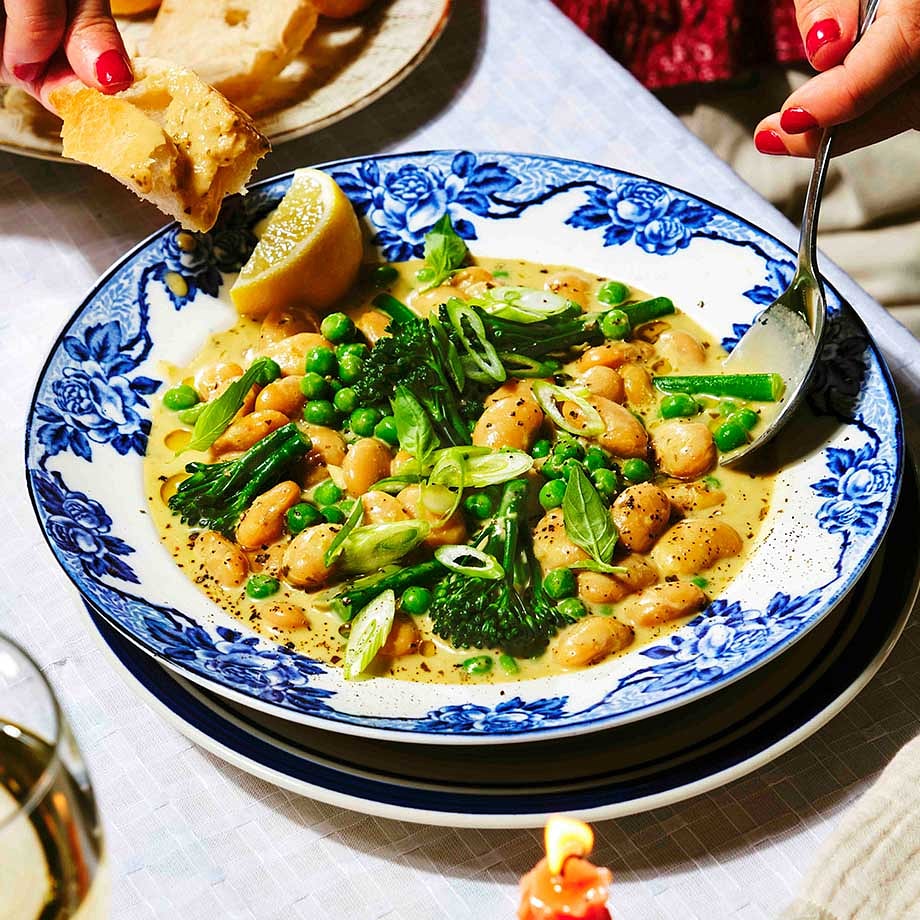 One-Pot Pesto Butter Beans & Greens with Crusty Ciabatta