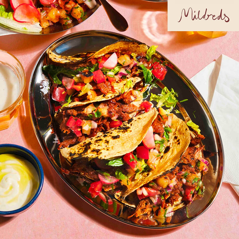 Chipotle Tinga Tacos with Charred Pineapple Salsa and Pickled Radish